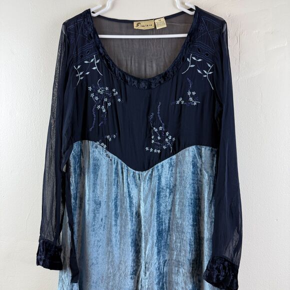 Vintage Nataya Na-Ta-Ya Maxi Dress Blue Forest Fairy Renaissance Embroidered M - Picture 2 of 14